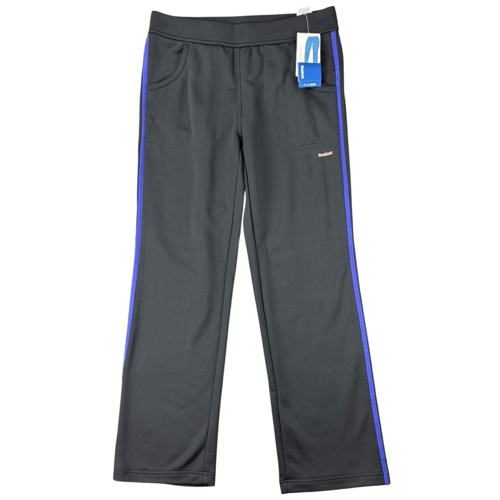 NEW Reebok PlayDry Women's Large Black Athletic Pants Black Team‎ Purple Stripe